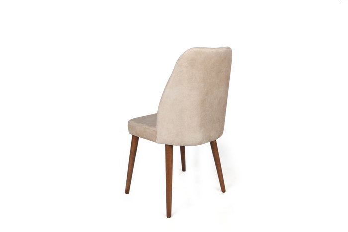 Hanah Home Alfa-464 V2 Juego de Sillas de Terciopelo Crema y Nogal con Patas de Madera de Haya, 50x90x49 cm